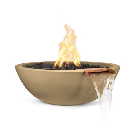 The Outdoor Plus 27 Round Sedona Fire & Water Bowl, GFRC Concrete, Brown, Low Voltage Electronic Ignition, Natural Gas OPT-27RFWE12V-BRN-NG